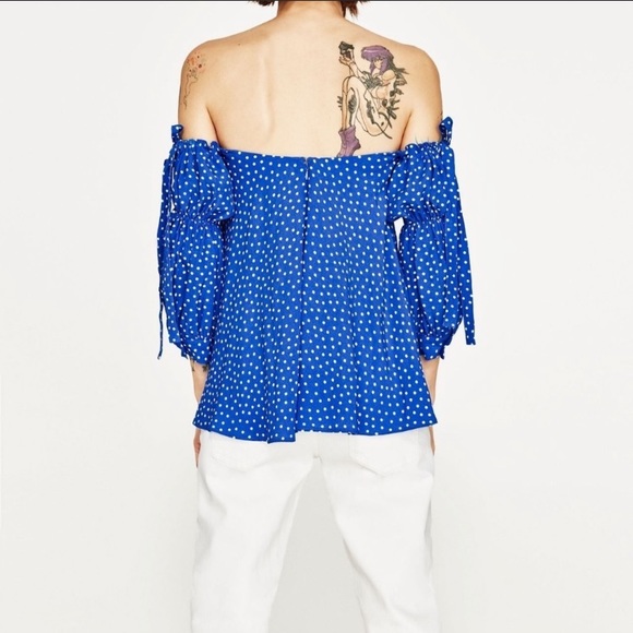 Zara Off The Shoulder Polka Dot Top M - Picture 4 of 15